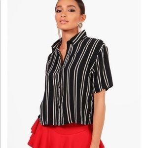 BooHoo Cropped Striped Button-Up